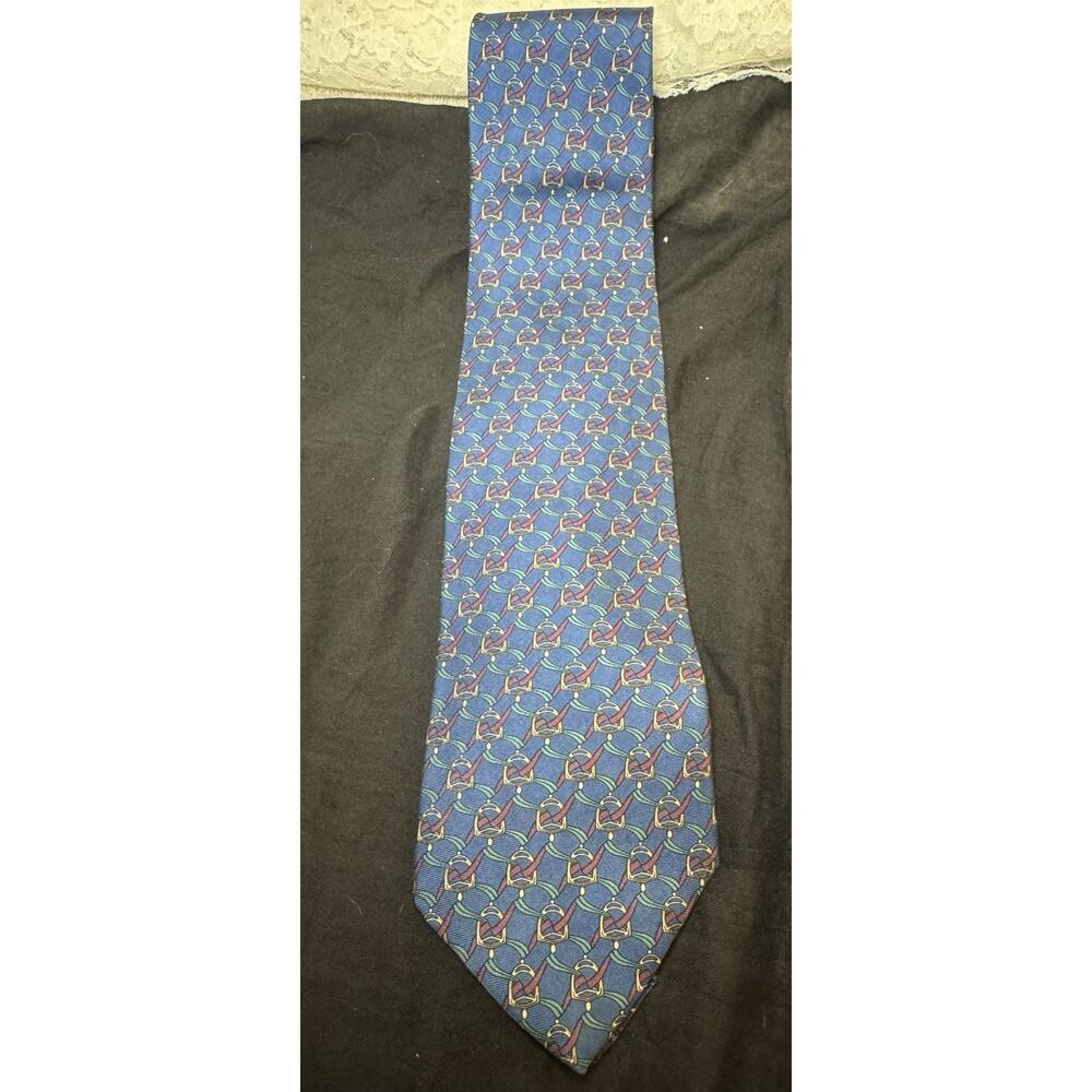 Blue/Green Christian Dior Monsieur Silk Horse Bit Tie